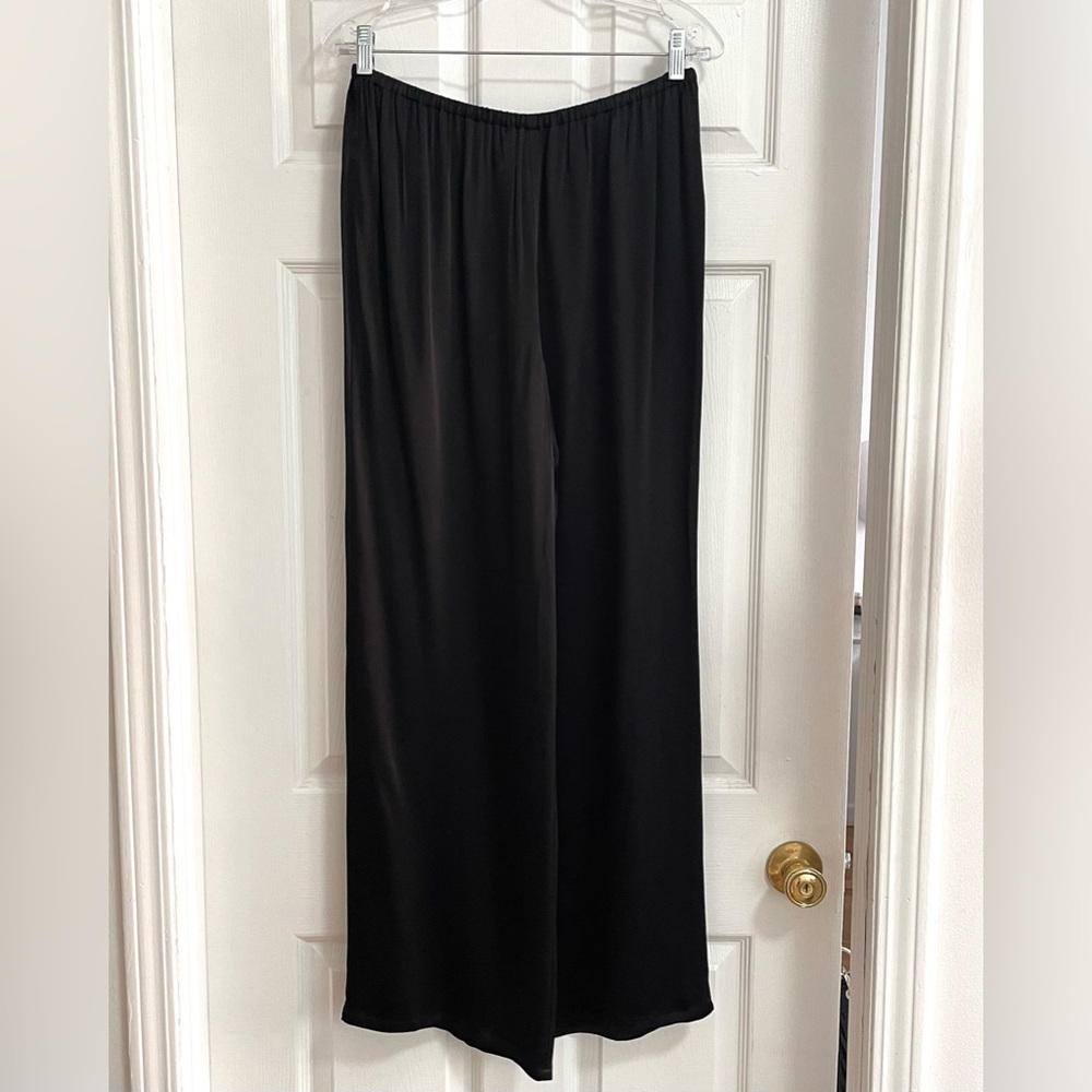 Camila Coelho Black Wide Leg Pants Satin Finish